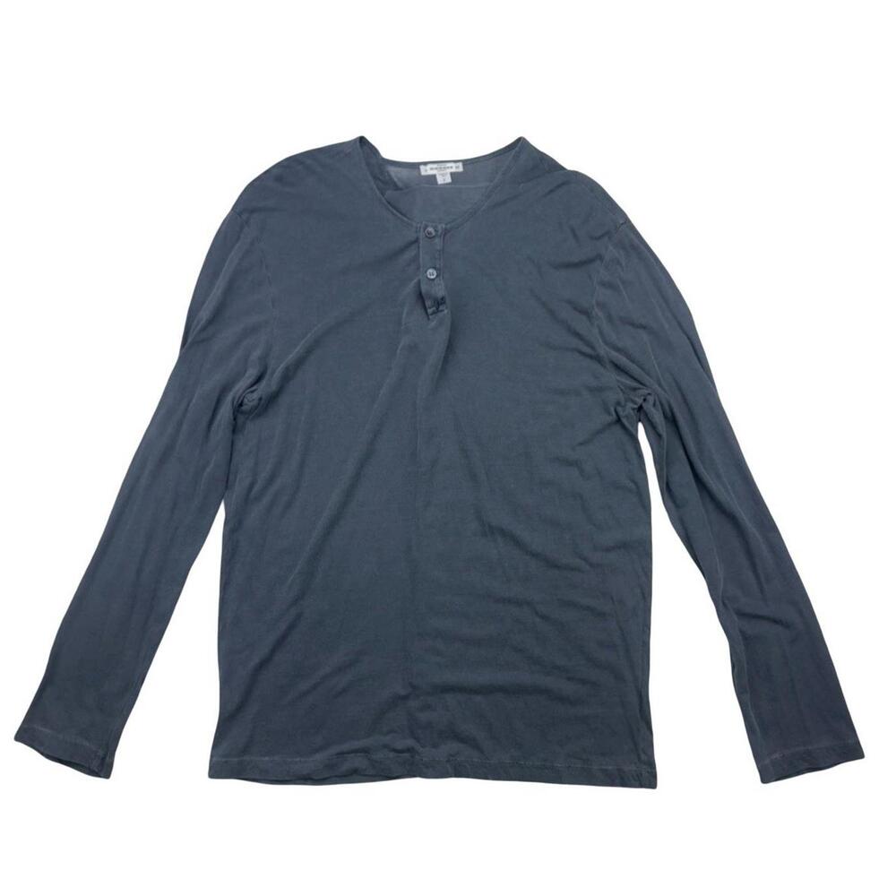 James Perse Standard Henley Long Sleeve Shirt Cotton Size Dark Grey Size 2 | M